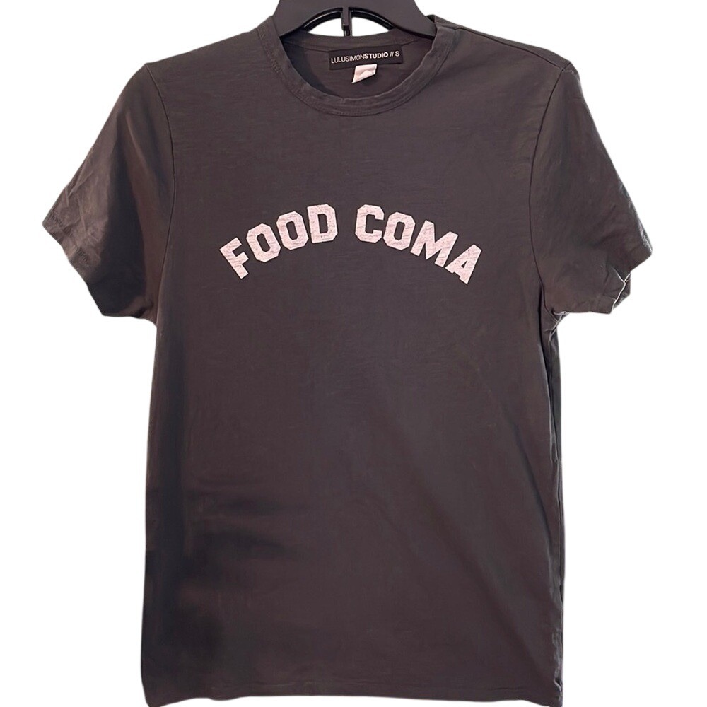 Lulusimon Studio Food Coma Graphic‎ Tee Charcoal Gray Cotton T-Shirt Small